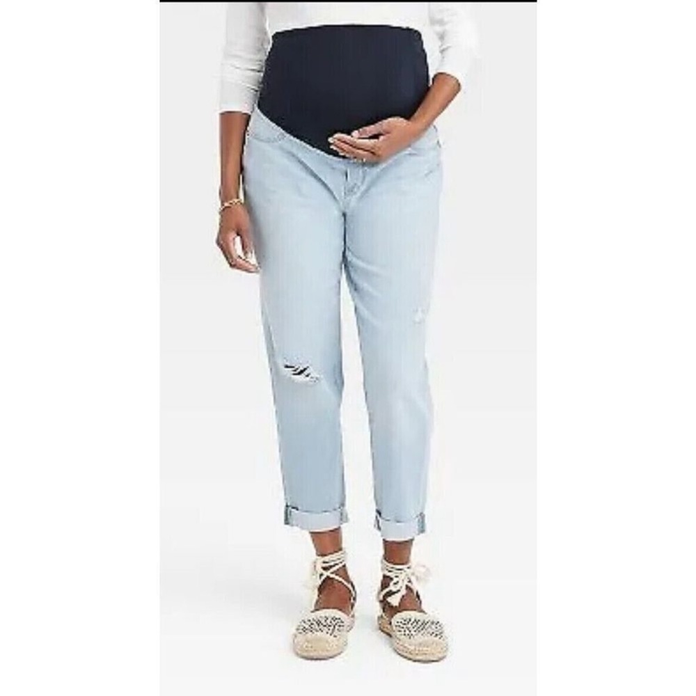 Isabel Maternity Crossover Panel Boyfriend Jeans Size 8 Light Blue. New